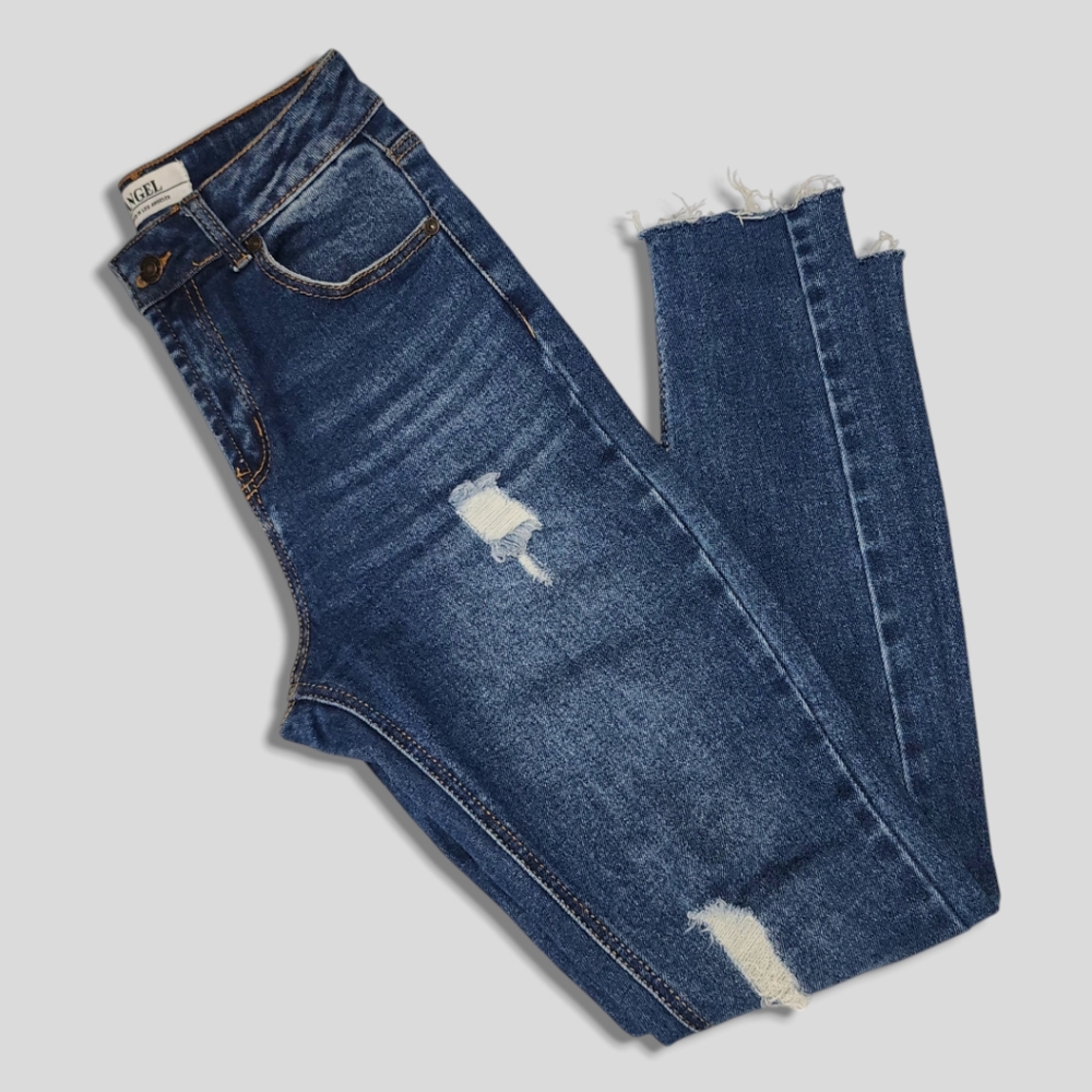 Angel Designed in Los Angeles Size 7 Skinny Jeans, Dark Wash Distressed Denim
